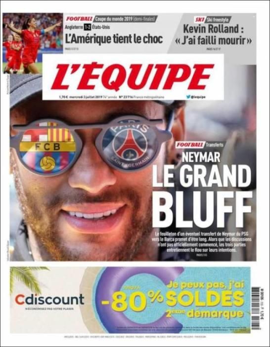 Portada L'ÉQUIPE miércoles 3 de julio de 2019