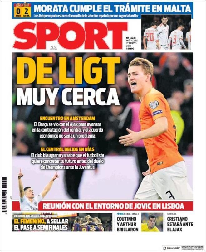La portada de Sport del 27 de marzo
