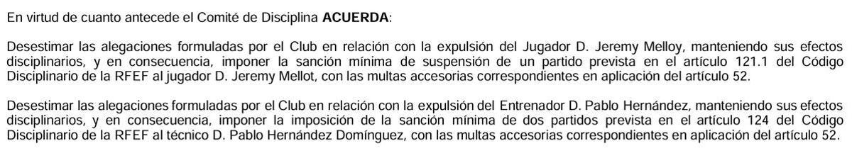 Resolución del recurso del Castellón.