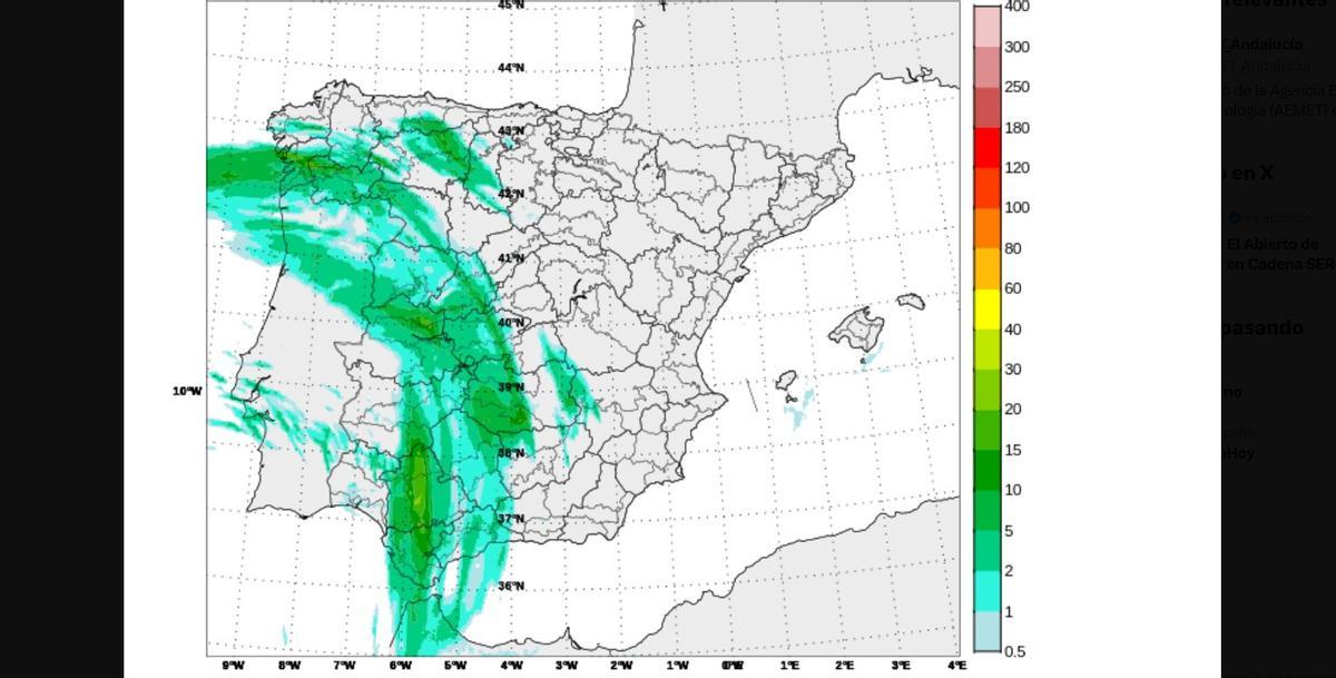 Precipitaciones previstas en España hoy miércoles, 8 de abril, en mapa elaborado por la Aemet.