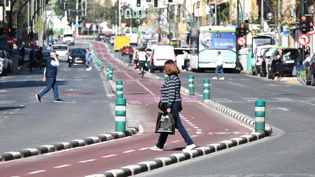 Cruces indebidos de peatones desde los carriles bici en la calle Pedro Juan Perpiñán