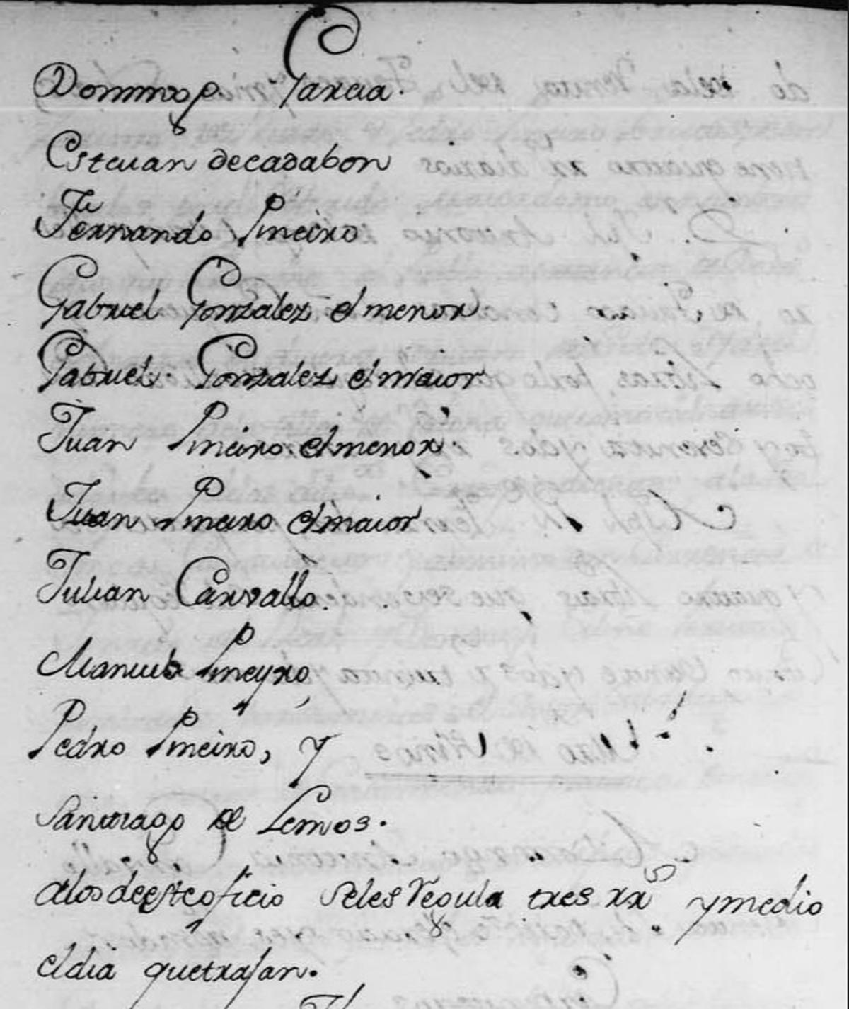 Un extracto con nomes dos canteiros do Hío, segundo o Catastro de Ensenada, en 1752,