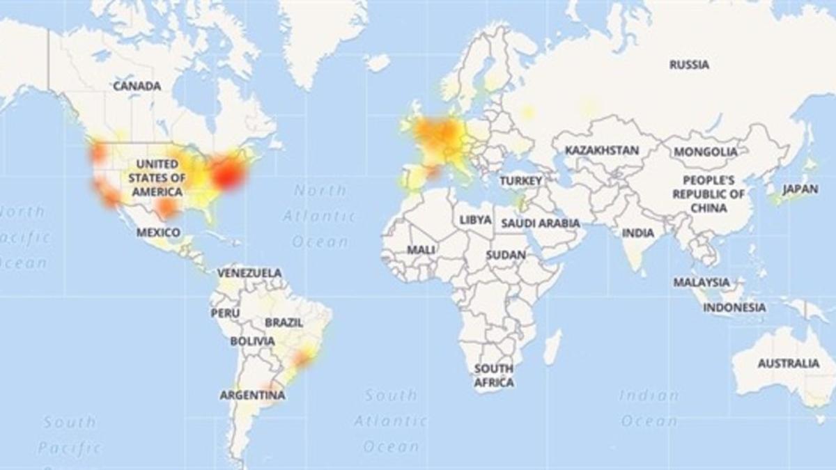 Mapa que muestra la caída del servicio del Calendario de Google del 18 de junio del 2019