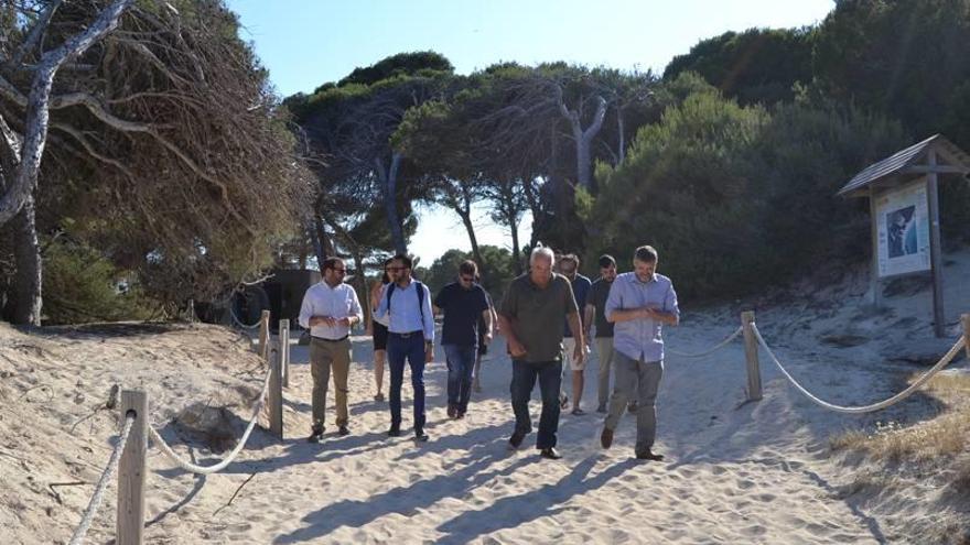 Las autoridades pasean por el sistema dunar de Cala Agulla.