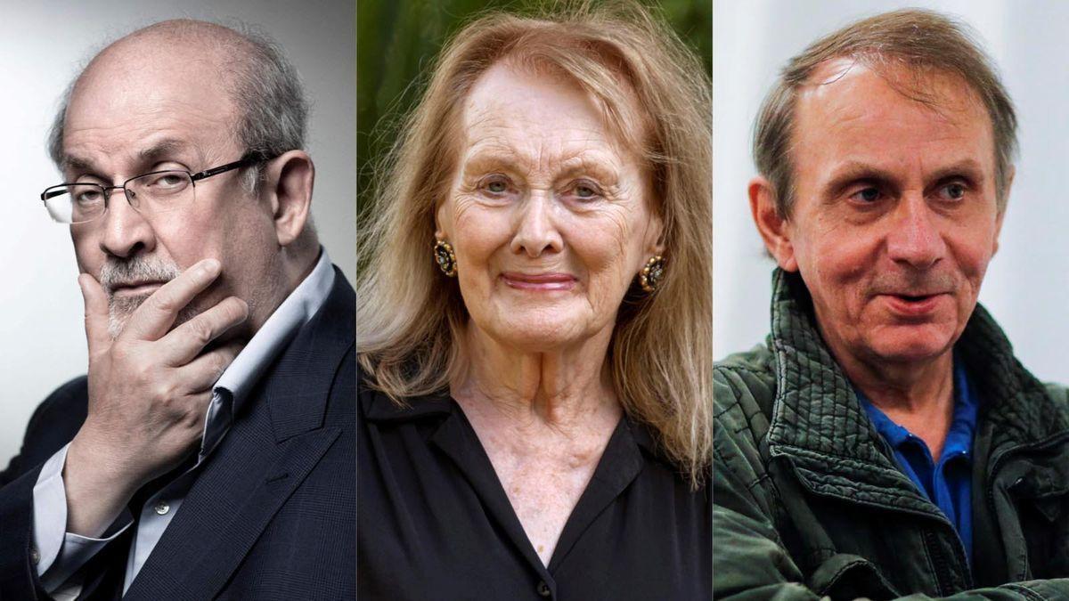 De izquierda a derecha, Salman Rushdie, Annie Ernaux y Michel Houellebecq.
