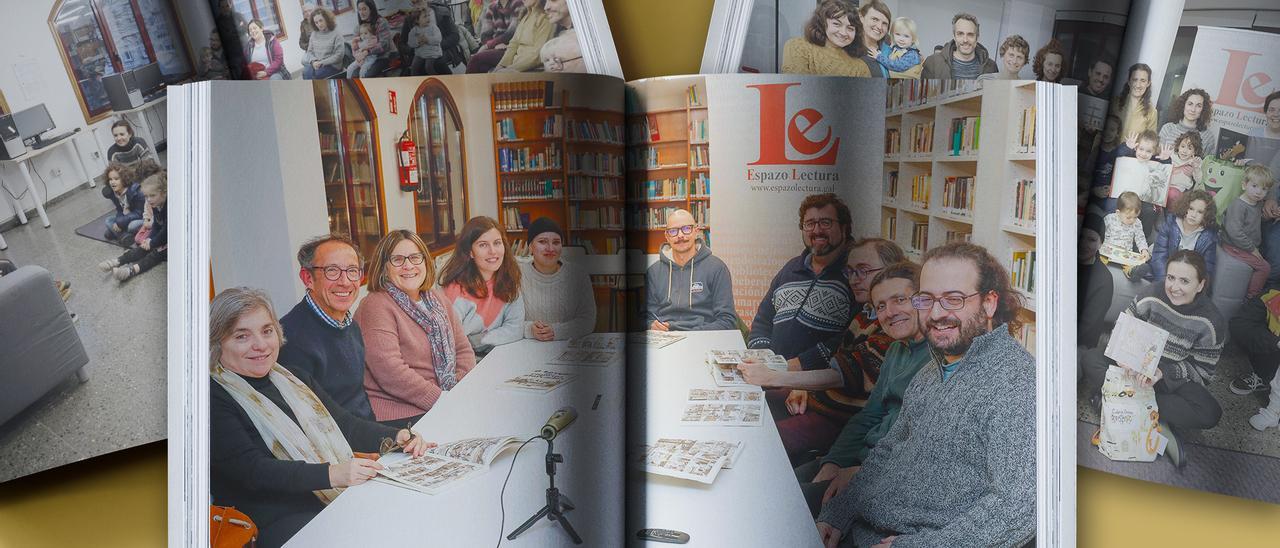 Montaje con los miembros del club Lecturas Debuxadas y el club infantil, de la Asociación Espazo Lectura de Gondomar