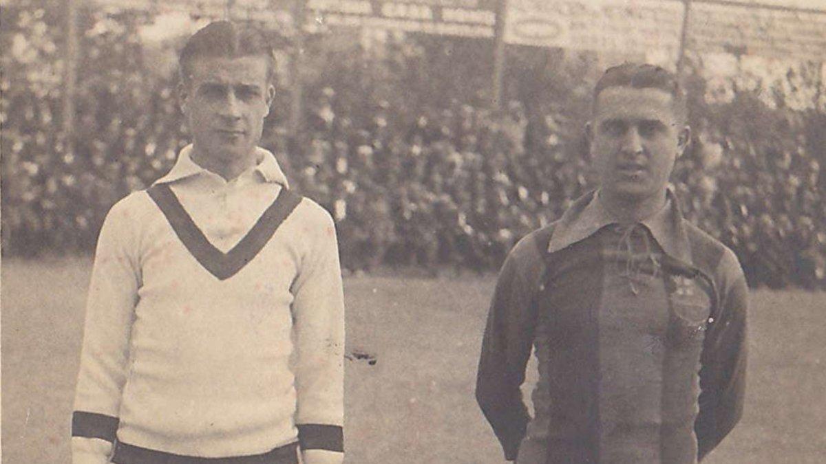 Lluís Brú y Eduard Reguera el día que fueron homenajeados por el FC Barcelona el 19 de octubre de 1919