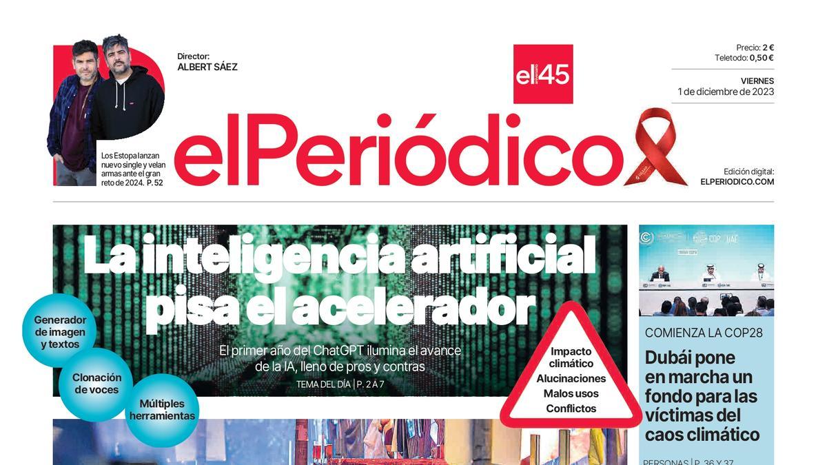 La portada de EL PERIÓDICO del 1 de diciembre de 2023