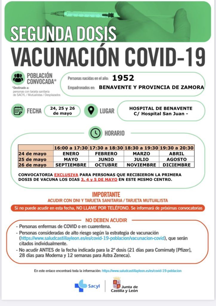 Vacunación de segundas dosis para la generación de 1952 en Benavente.