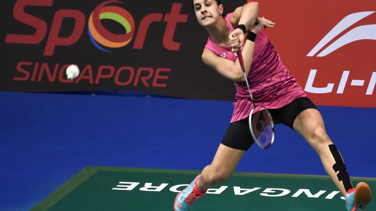 Carolina Marín, durante el partido contra la india Sindhu, el viernes.