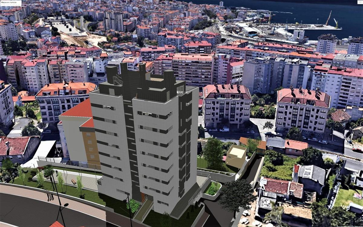Infografía que recrea el futuro edificio, en la calle San Xoán.