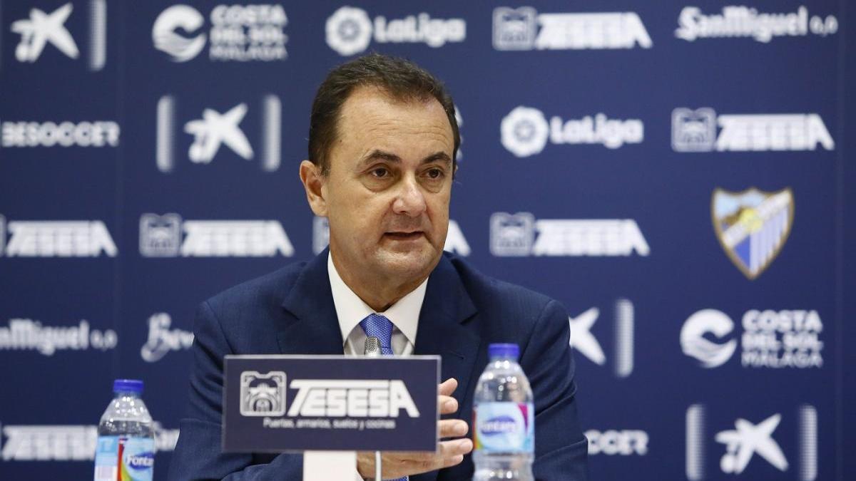 Muñoz, durante su última comparecencia ante los medios en La Rosaleda.