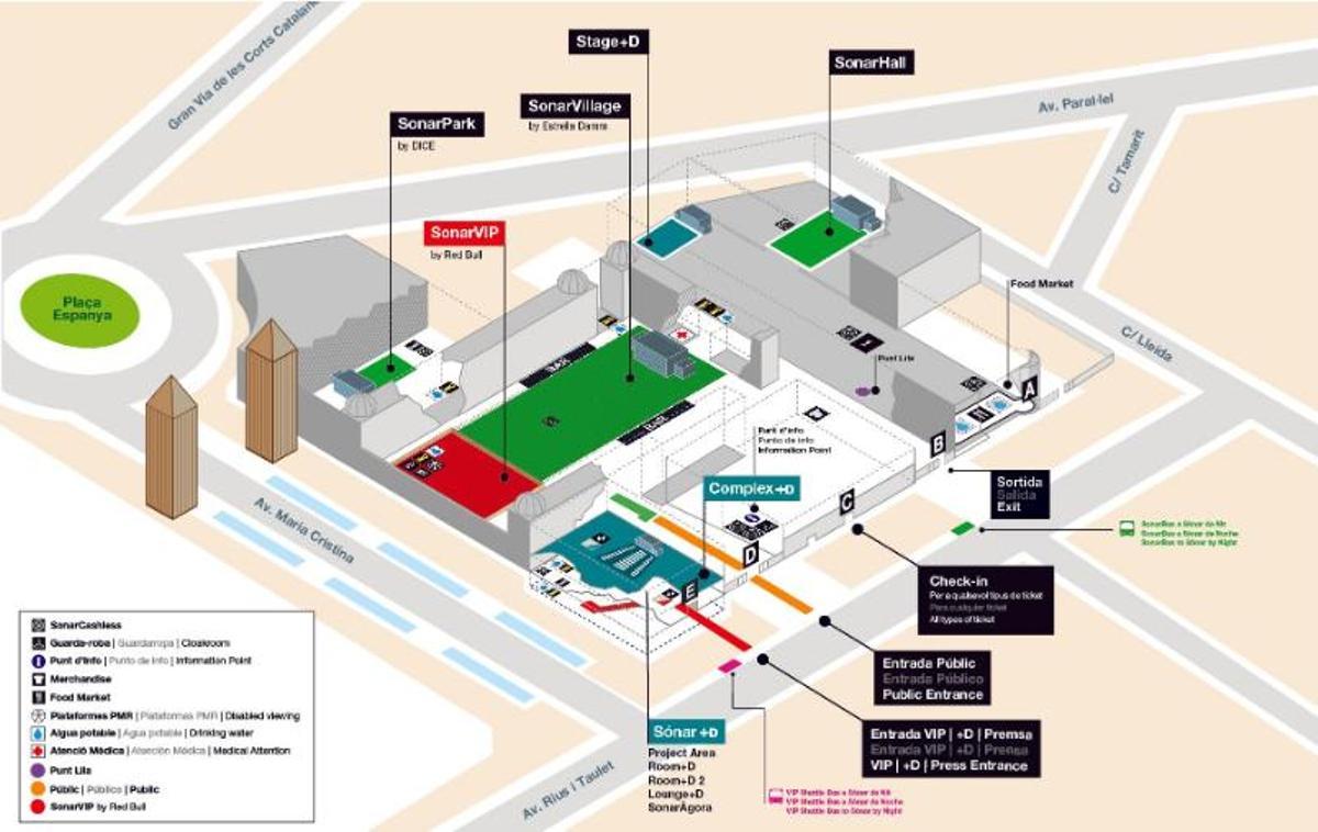 Mapa general del festival Sónar de Día 2024 en Barcelona