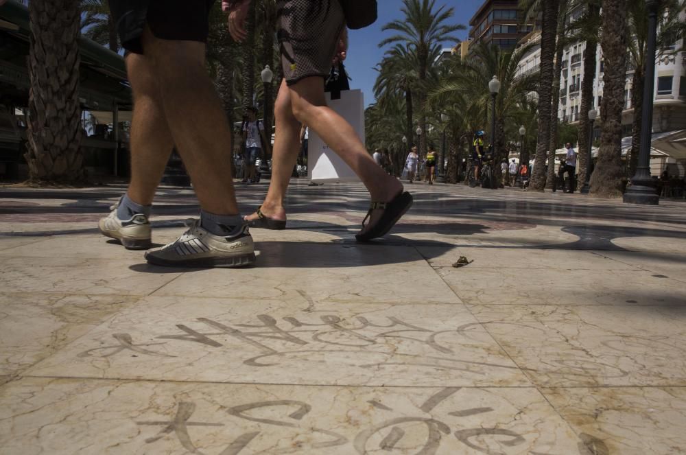 Teselas fuera de su sitio, suciedad, agujeros y grietas en el paseo de la Explanada