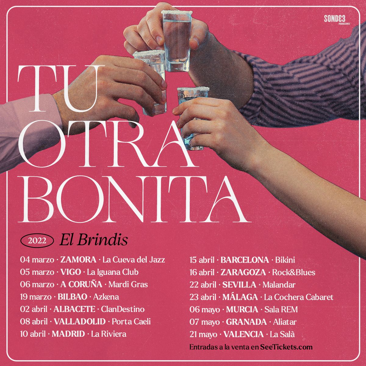 Cartel de la gira &#039;El brindis&#039;, con parada en Zaragoza el próximo 16 de abril.