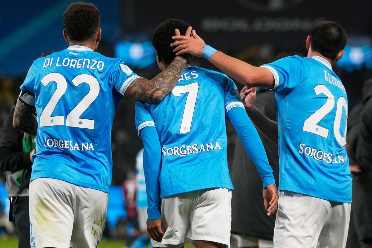 David Neres celebra uno de sus goles en la final de Riad