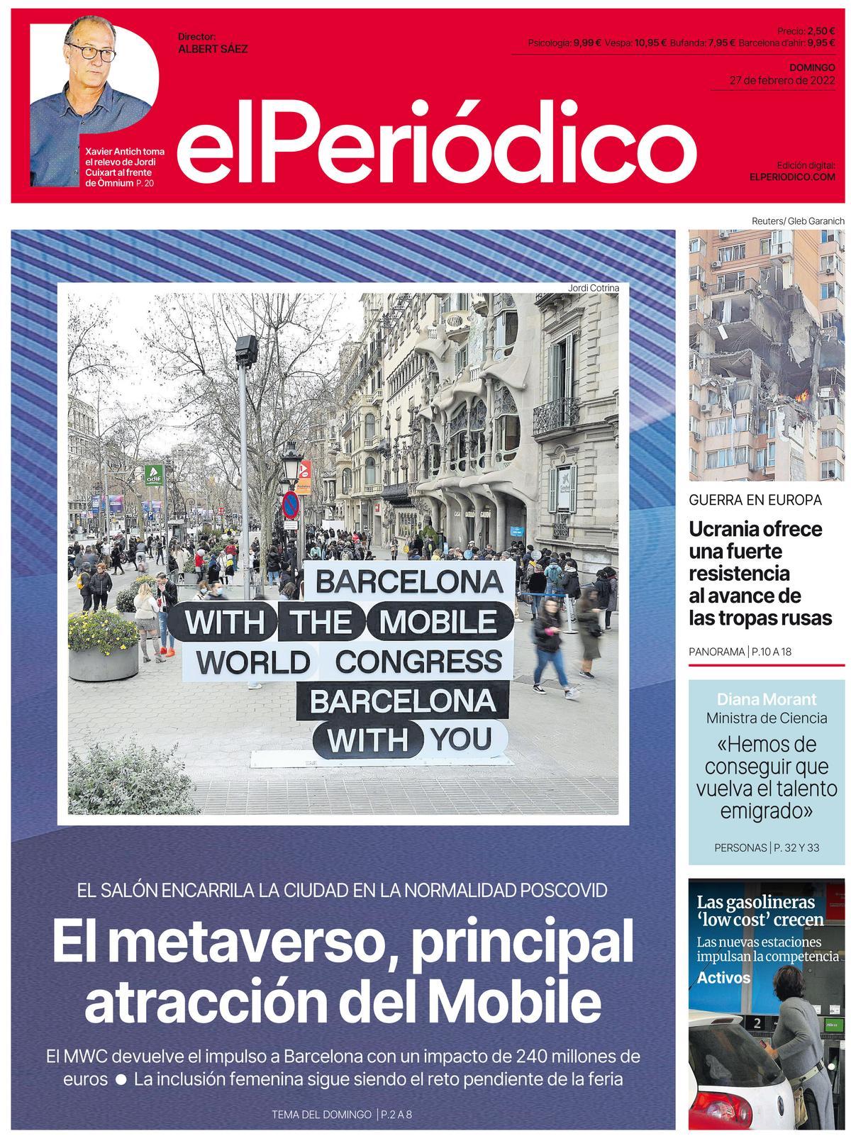 La portada d’EL PERIÓDICO del 27 de febrer del 2022