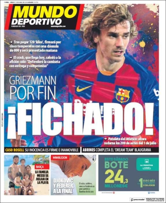 Portada MUNDO DEPORTIVO sábado 13 julio 2019