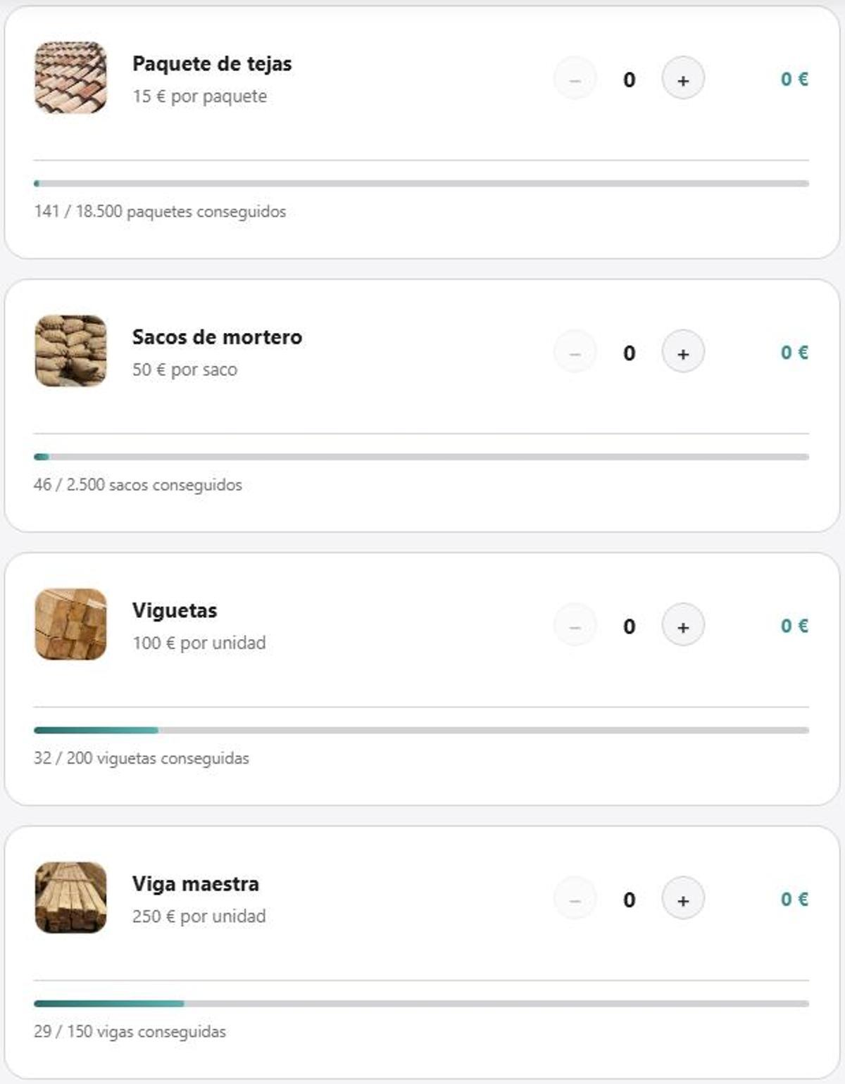 Captura de pantalla de las diferentes donaciones que puedes hacer desde la página web de la iglesia