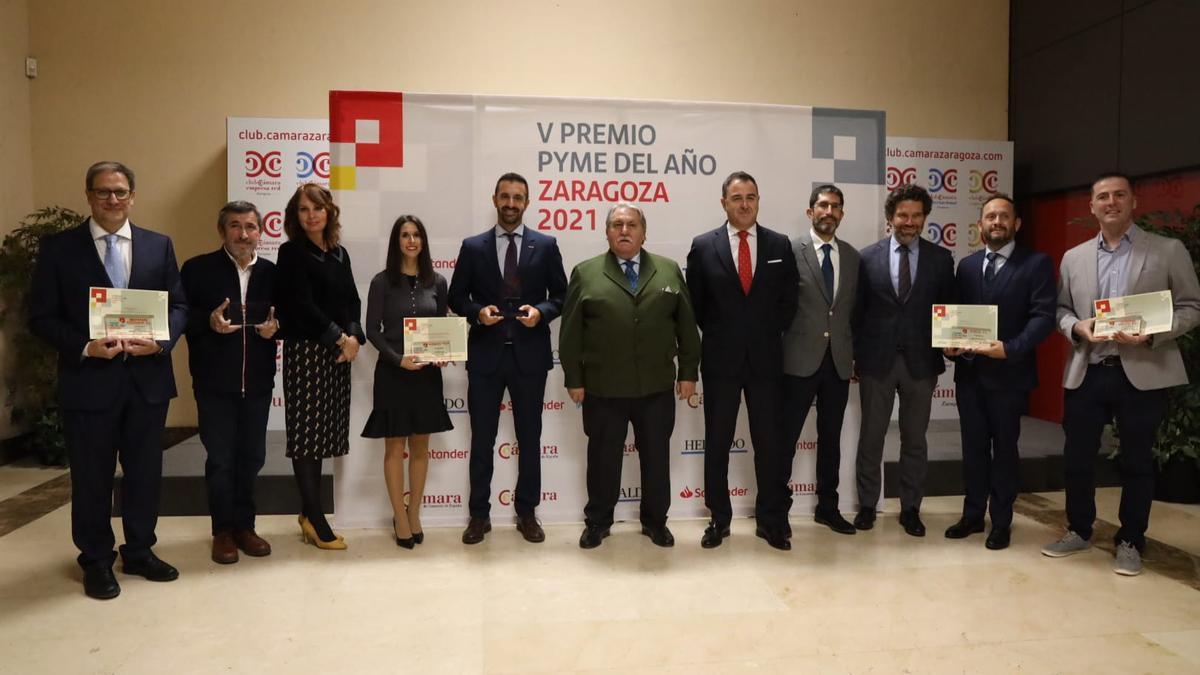 Ganadores de la pasada edición de los Premios Pyme del Año en la provincia de Zaragoza, con Prodesa como máximo galardonado.