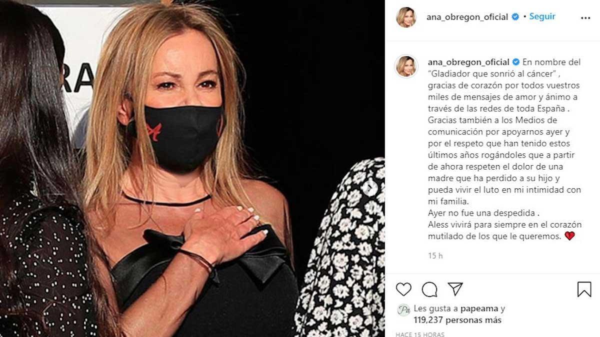 Ana Obregón publica un emotivo mensaje tras el funeral de su hijo Aless