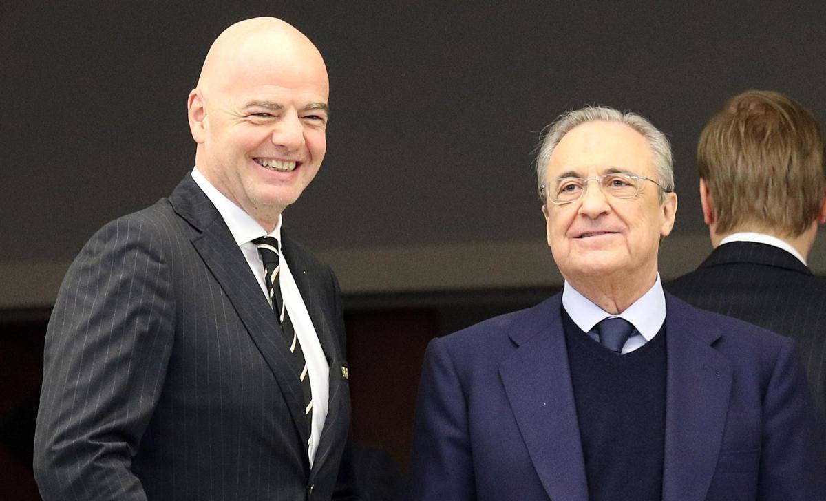 Infantino, presidente de la FIFA, y Florentino Pérez, presidente del Real Madrid, durante el Mundial de Clubes de 2018
