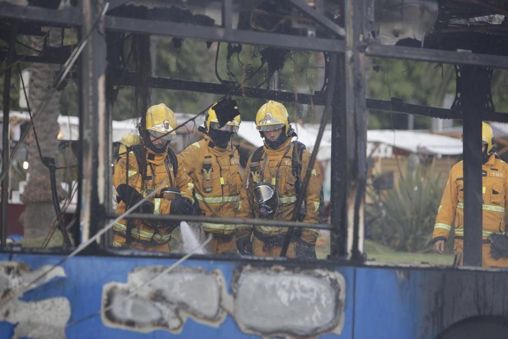 Stadtbus brennt vor der Kathedrale von Palma ab