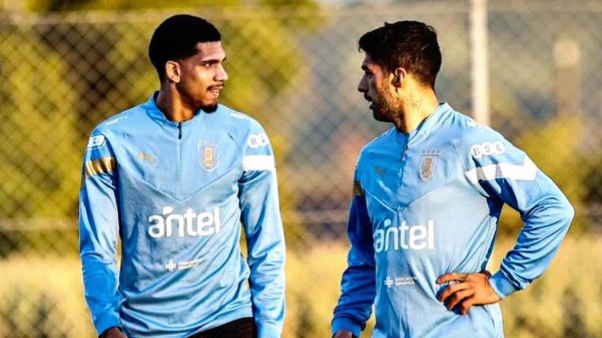 Araujo y Luis Suárez, con la selección de Uruguay