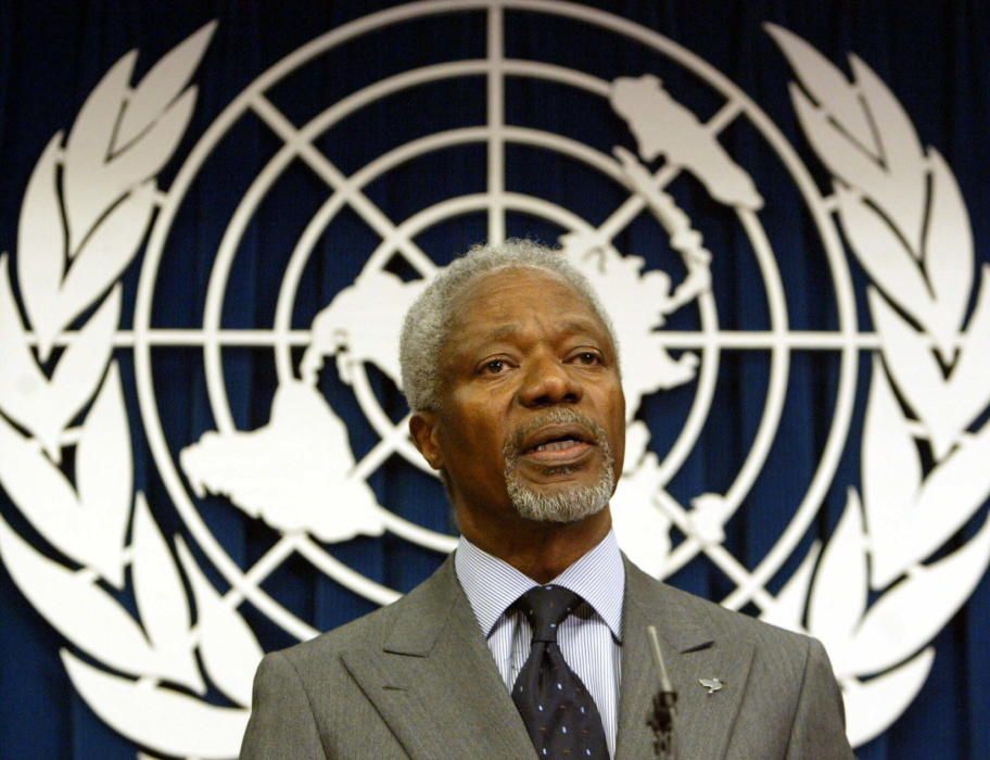 El secretario general de las Naciones Unidas, Kofi Annan, pronuncia una conferencia de prensa en las Naciones Unidas el martes 29 de marzo de 2005.