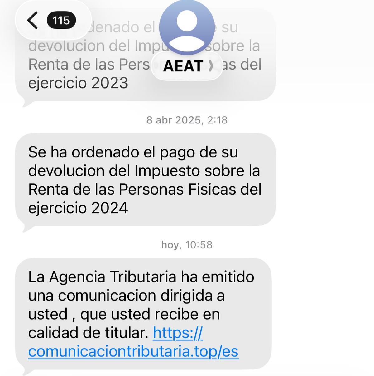 El último mensaje refleja el intento de estafa en una conversación con al AEAT