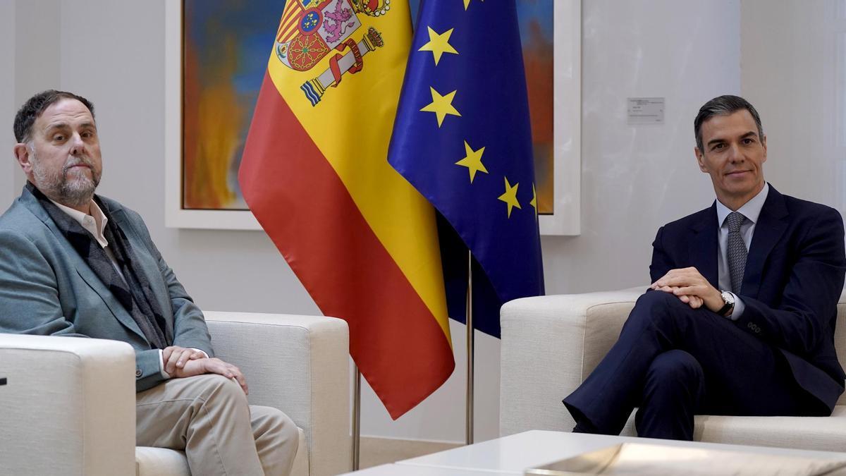 Pedro Sánchez y Oriol Junqueras, reunidos en Moncloa.