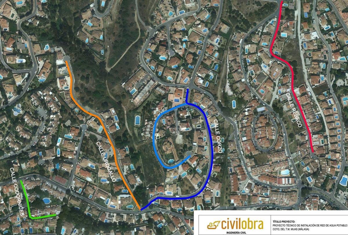 Imagen de por dónde discurrirá la nueva red de abastecimiento en El Coto de Mijas.