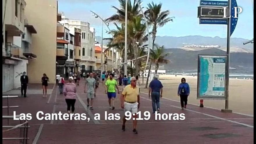 Desconfinamiento en Canarias | La playa de Las Canteras, a las 9:19 horas en el primer día de desconfinamiento deportivo