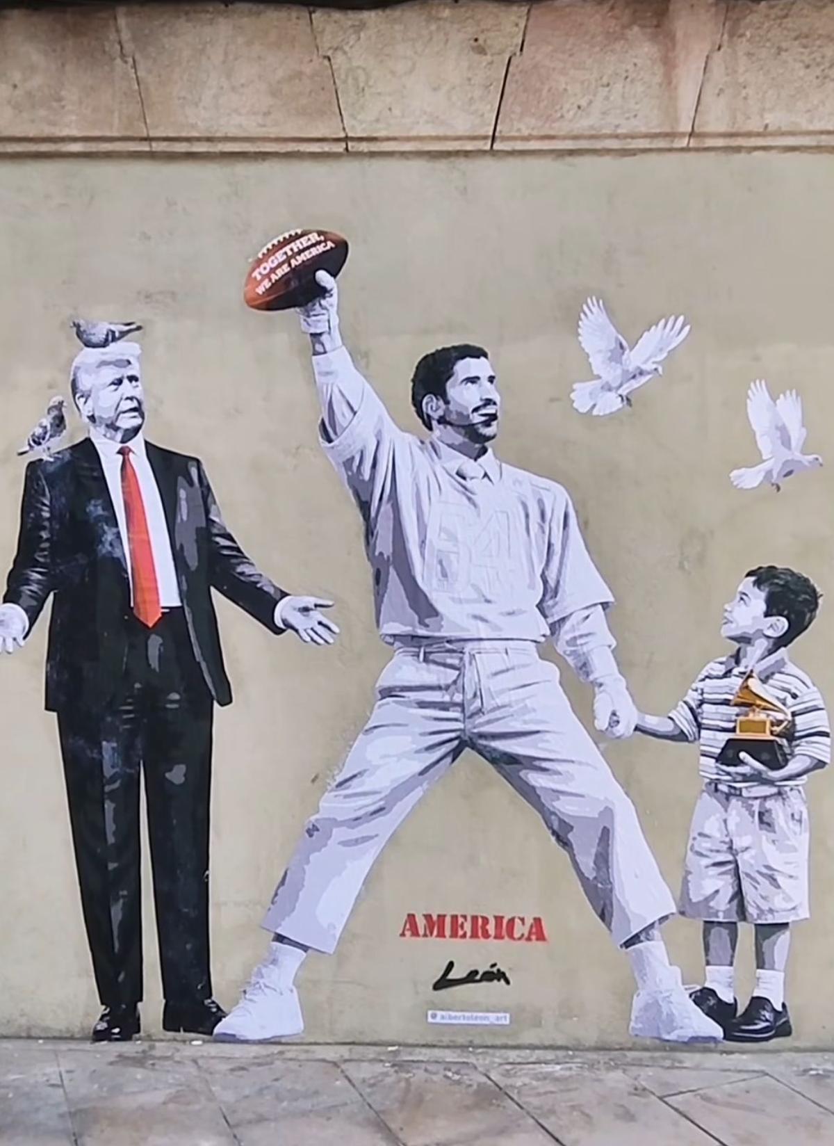 Un artista de Tenerife inmortaliza el show de Bad Bunny en la Super Bowl y a un Trump enfadado