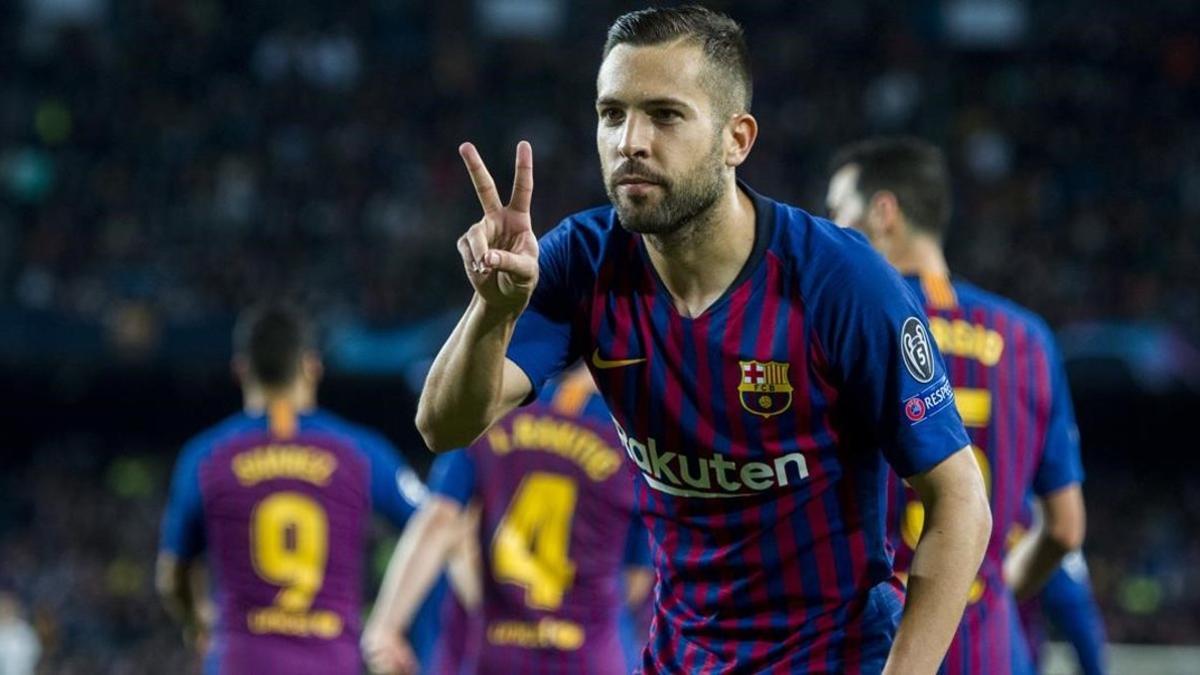 Jordi Alba celebra el gol marcado al Inter de Milán el pasado mes de octubre.