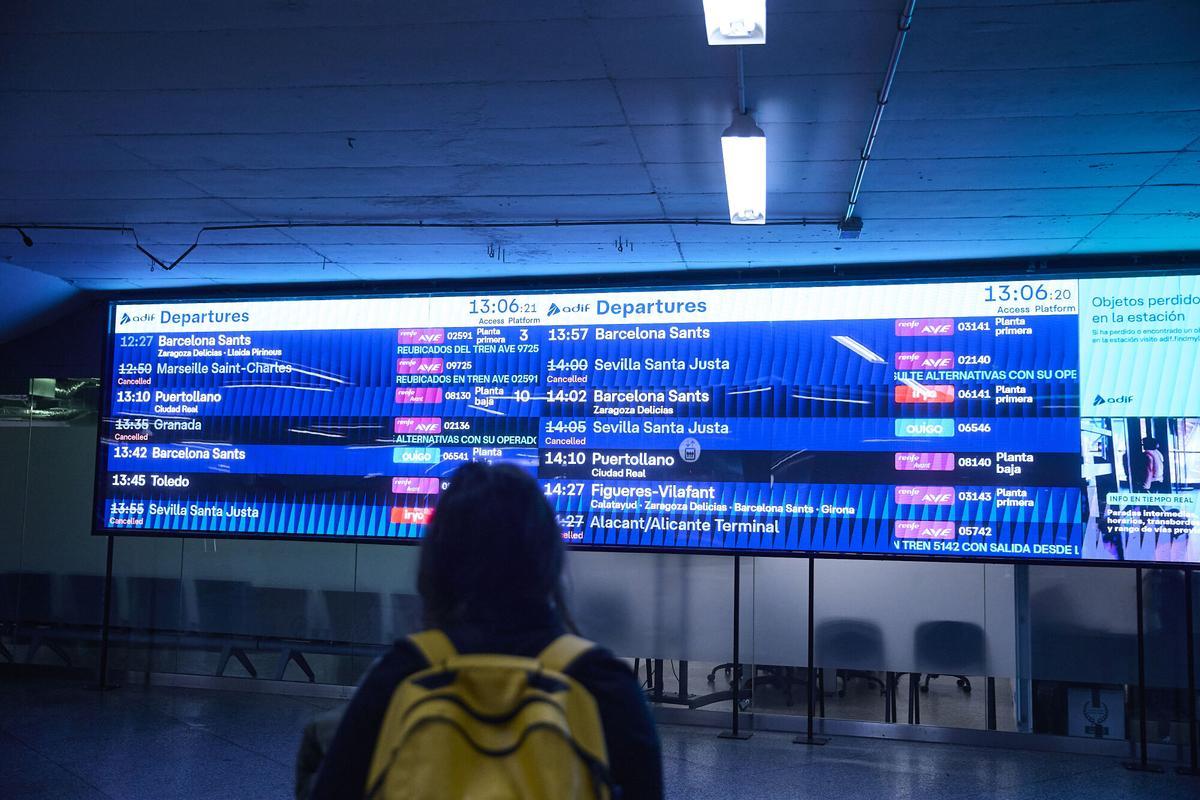 Una persona observa las pantallas informativas en la estación Madrid-Puerta de Atocha-Almudena Grandes.