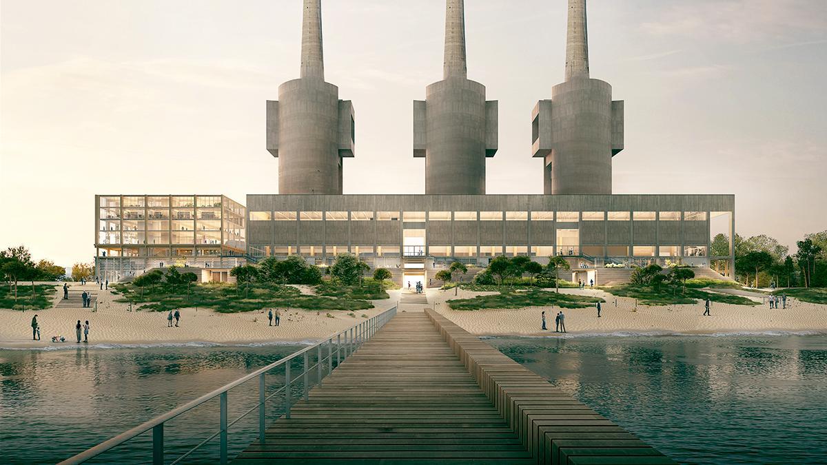 Recreación de la pasarela que los arquitectos proponen para el futuro hub audiovisual de las Tres Xemeneies, en Sant Adrià de Besòs.
