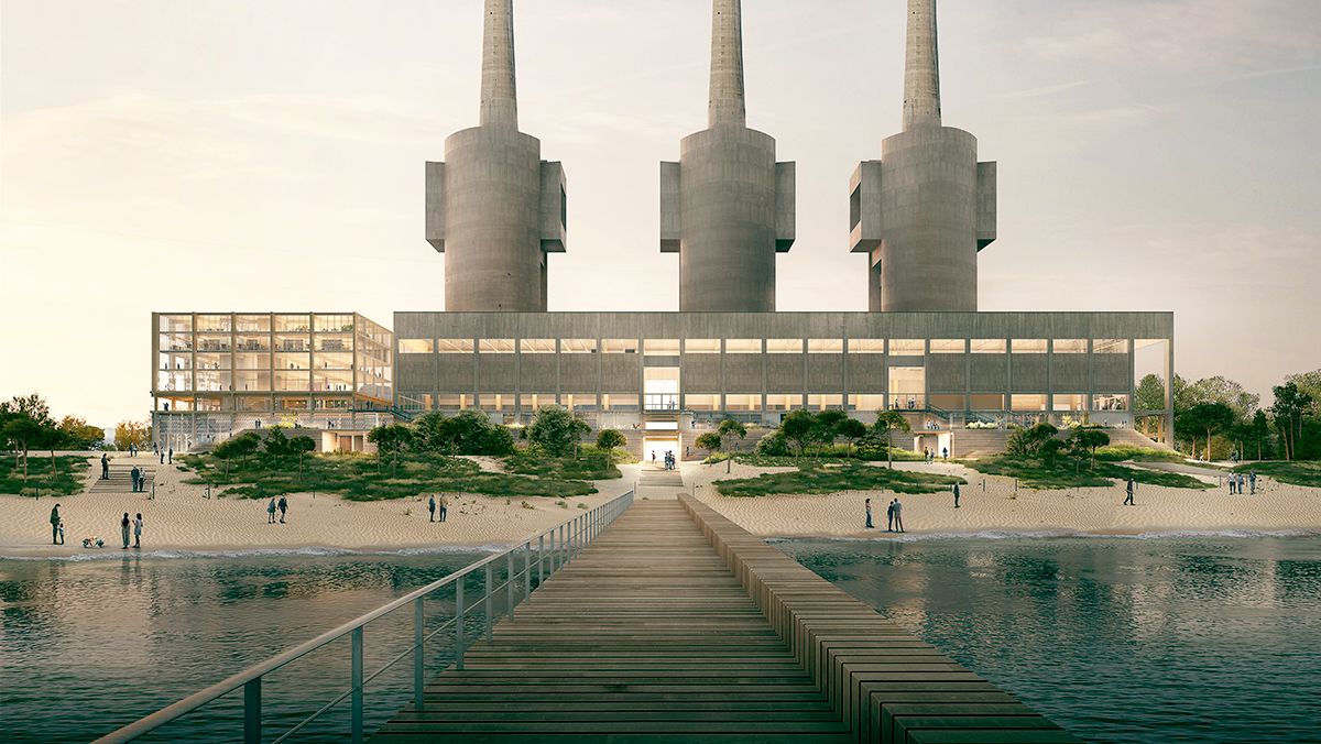 Recreación de la pasarela que los arquitectos proponen para el futuro hub audiovisual de las Tres Xemeneies, en Sant Adrià de Besòs.