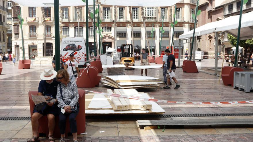 La plaza de la Constitución, uno de los escenarios con música ofrecida por Mahou-San Miguel, este lunes.