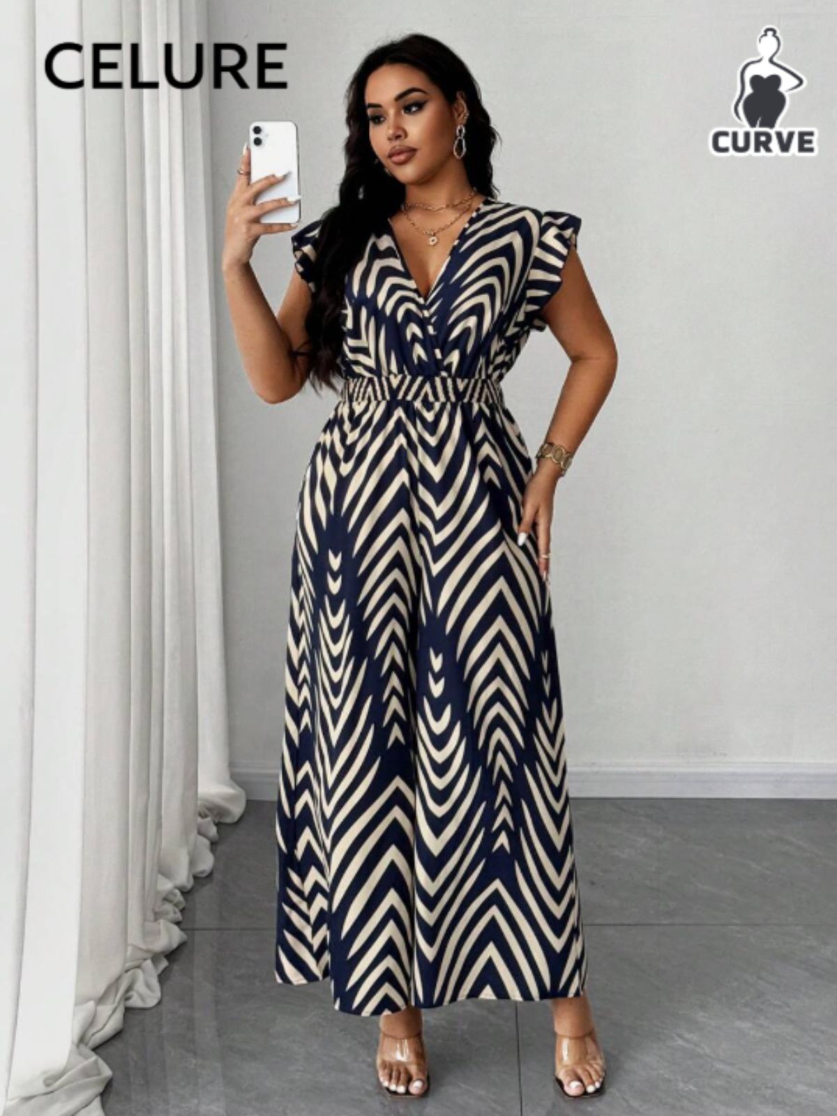 Vestido de estampado geométrico de Shein Curvy