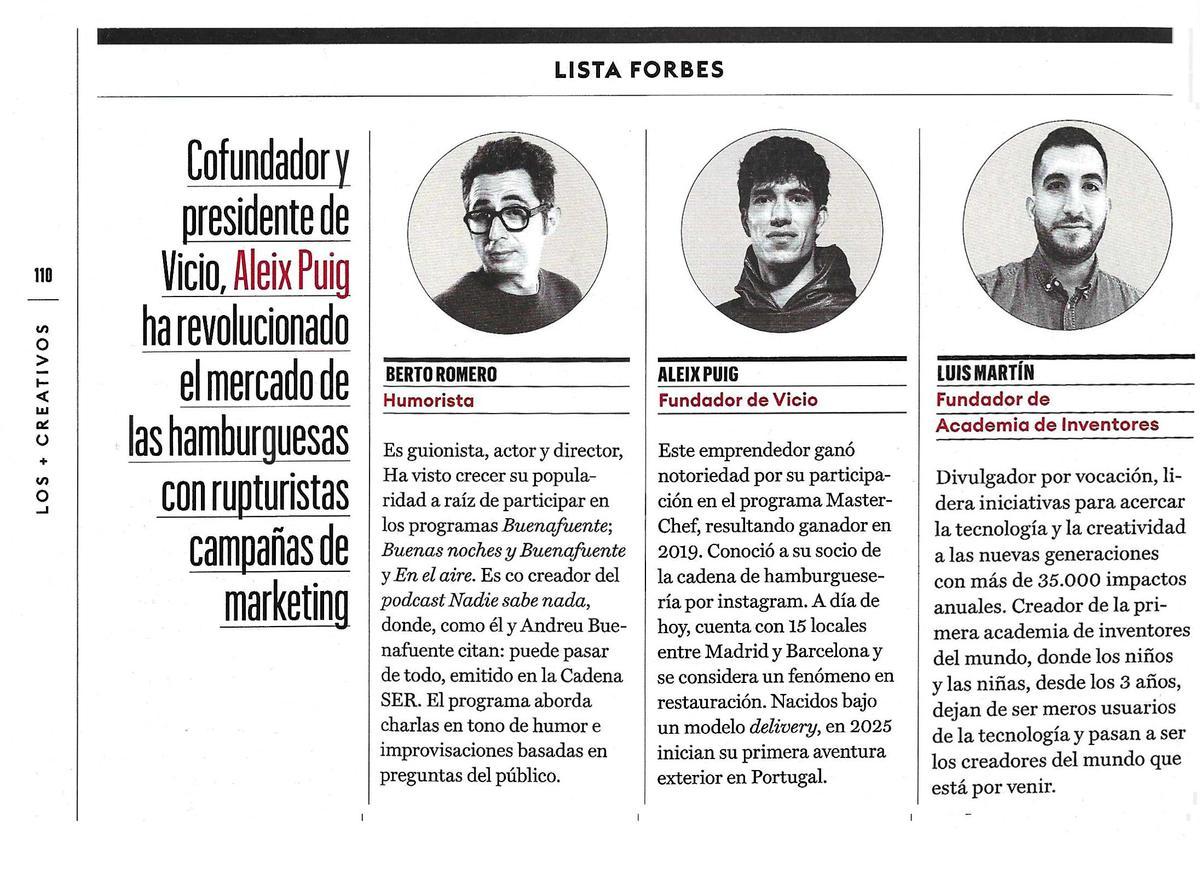 Un recorte de tres de las peronas más creativas seleccionadas por la revista Forbes.