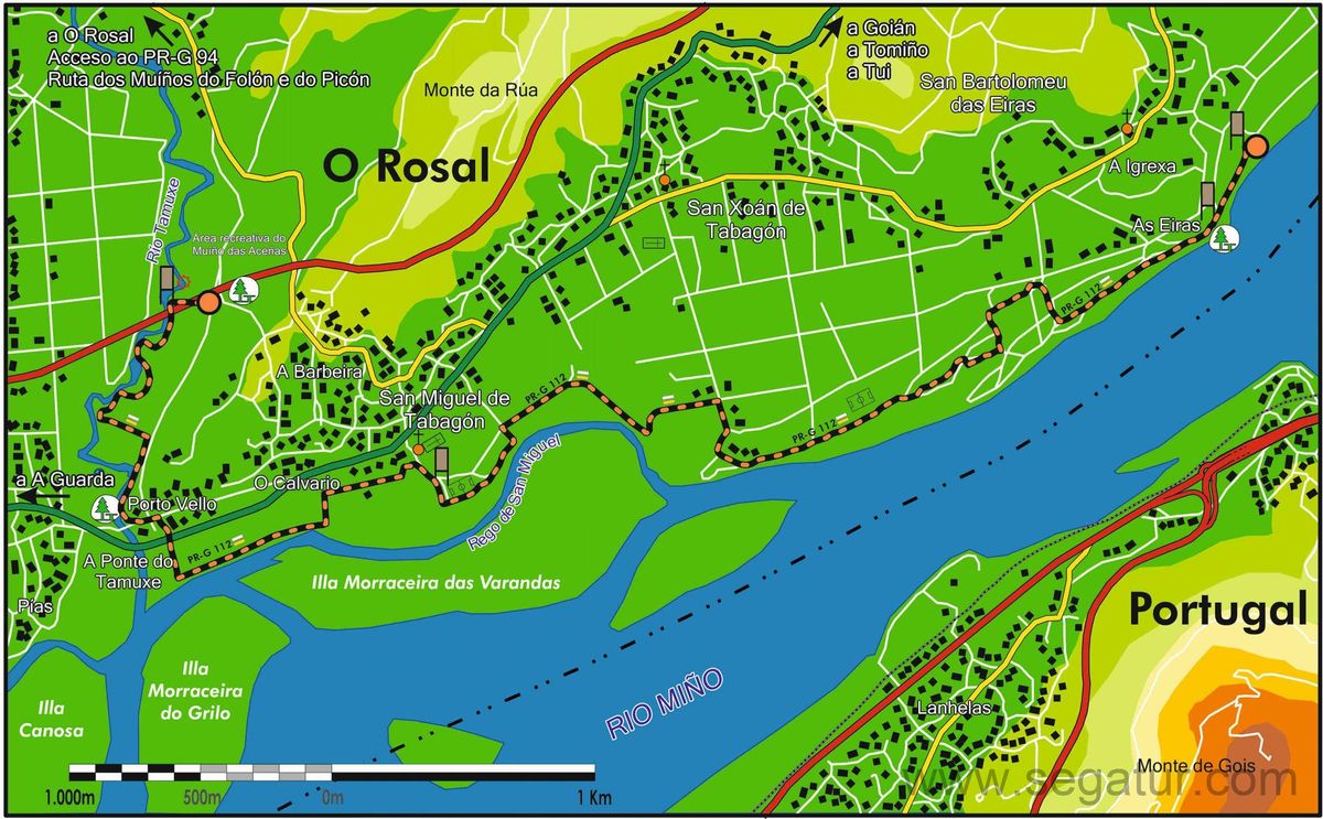 Mapa del Sendeiro de Pescadores que llega hasta el Muíño das Aceñas.
