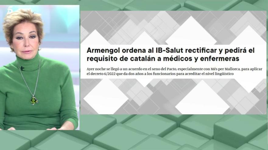 Ana Rosa, sobre la polémica en Baleares: &quot;Que hablar catalán sea más importante que tu cualificación como médico es preocupante&quot;