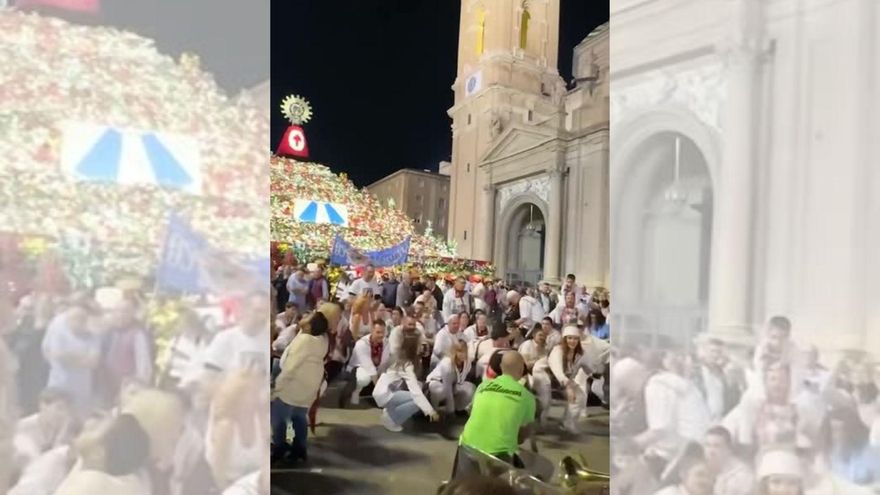 La peculiar despedida de una peña de Zaragoza de las Fiestas del Pilar a ritmo de charanga