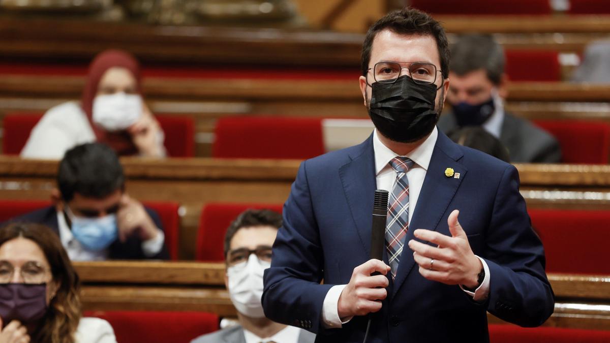 Pere Aragonès, en el Parlament.