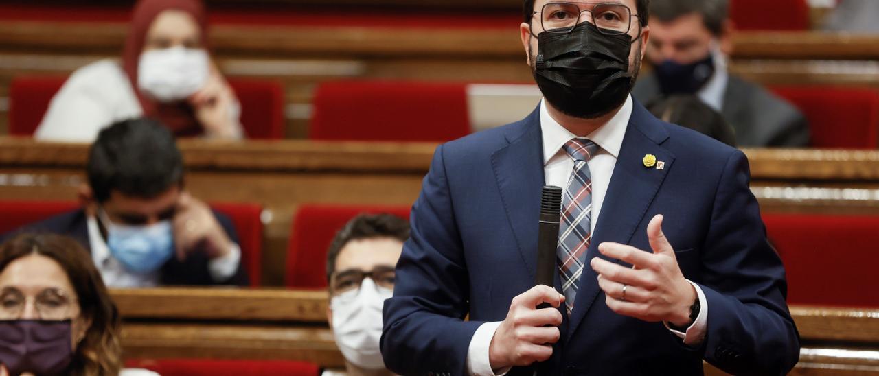 Pere Aragonès, en el Parlament.