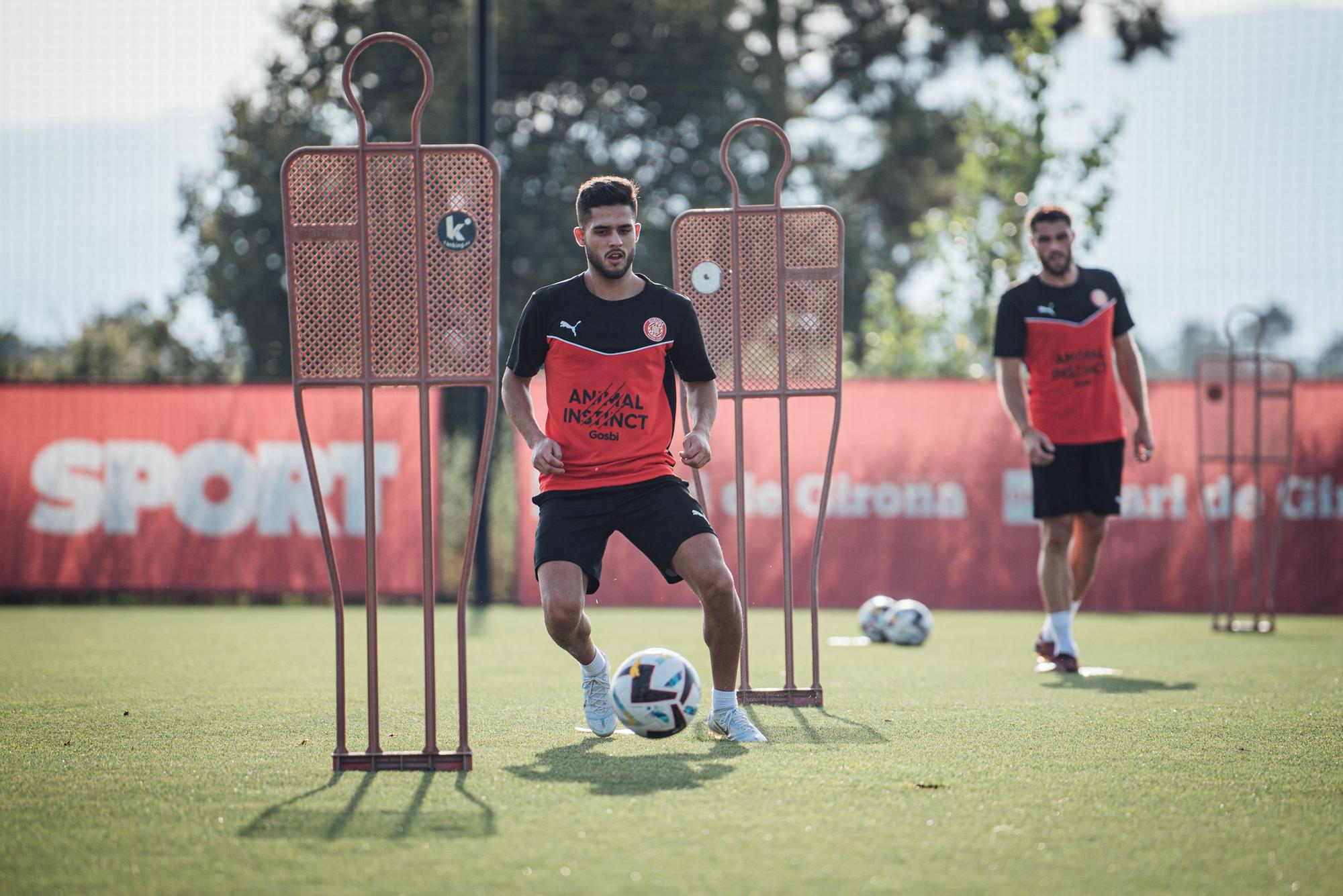 Primer entrenament amb el Girona de David López i Yan Couto