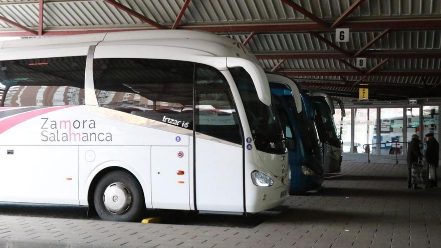 Un vehículo de Zamora-Salamanca, en la estación de autobuses. |