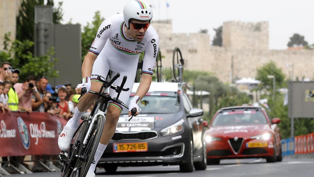 El holandés Tom Dumoulin, en la contrarreloj de Jerusalén.