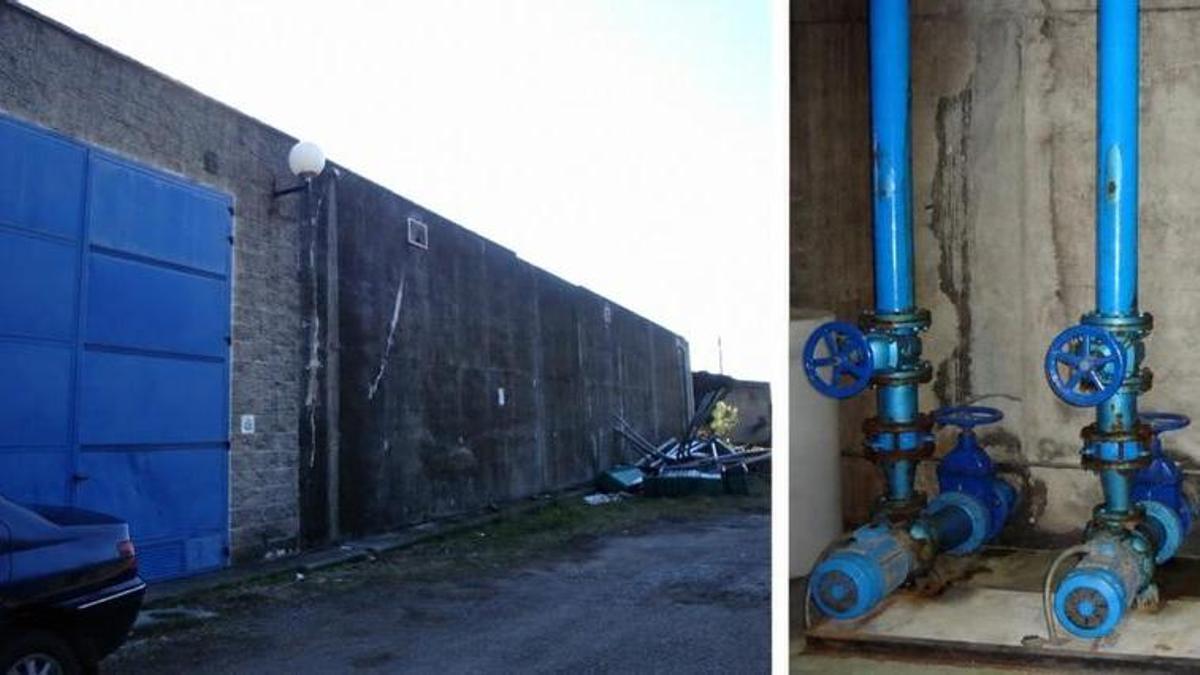 Exterior de la potabilizadora de Boiro, izquierda, y conducciones en su interior